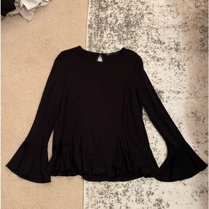 Black Peplum Bell Sleeve Top